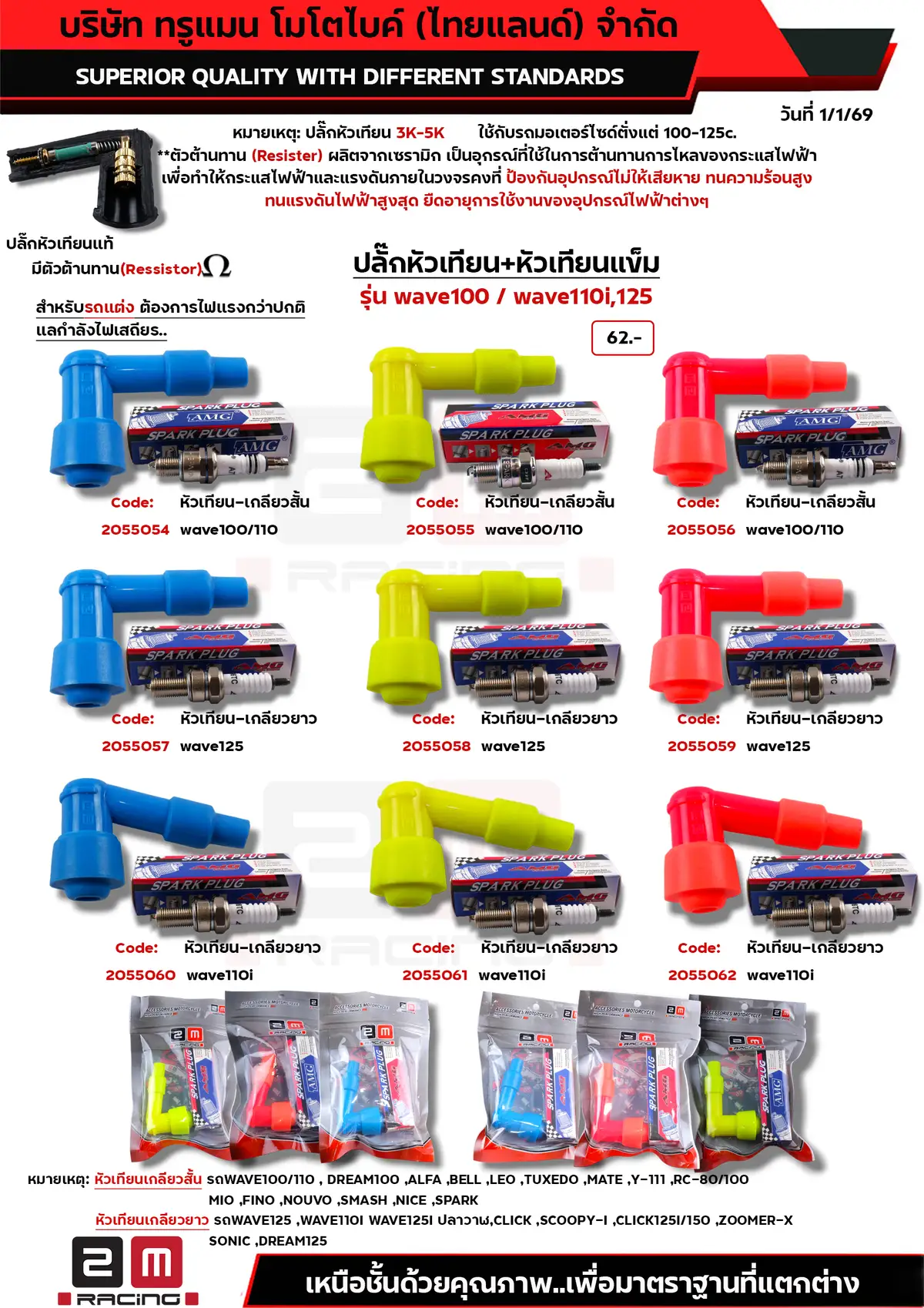 ปลั๊กหัวเทียนสีพร้อมหัวเทียนเข็ม(จัดชุด)