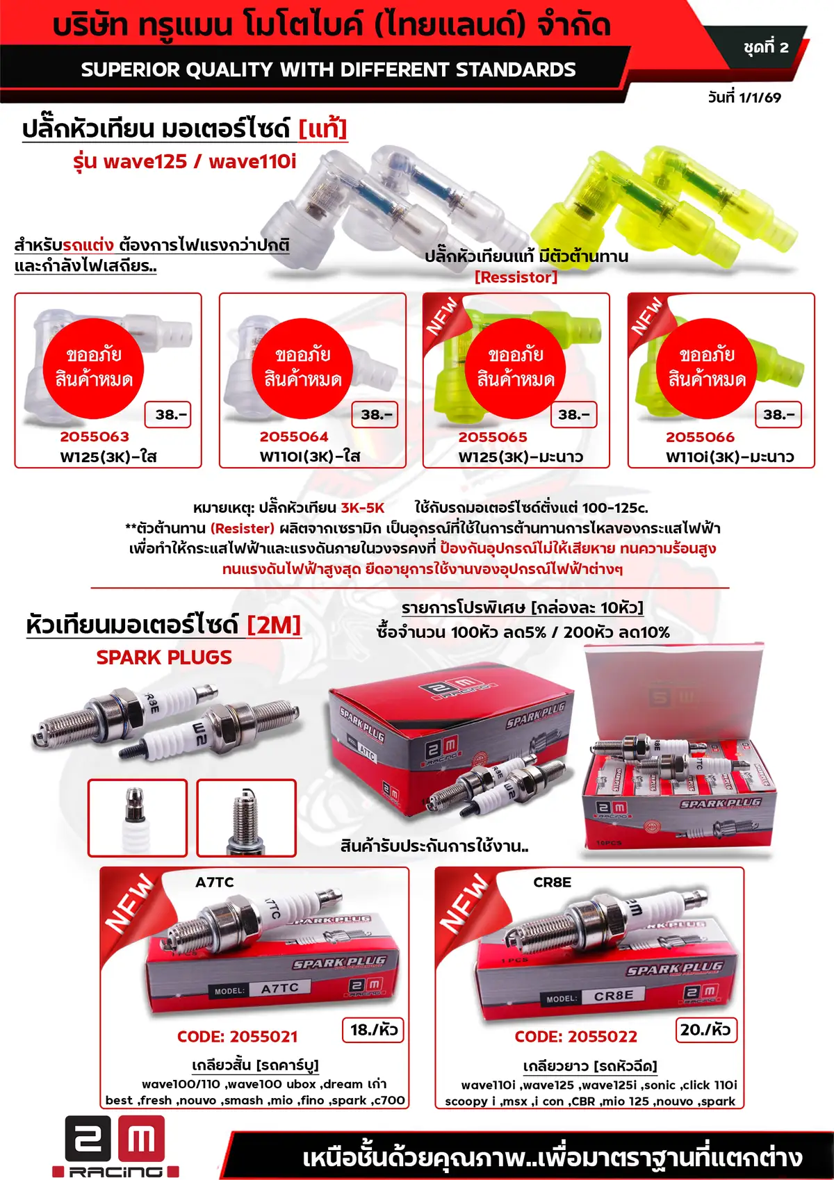 ปลั๊กหัวเทียนแท้สีดำ-สี-หัวเทียนเดิม2m ชุดที่2