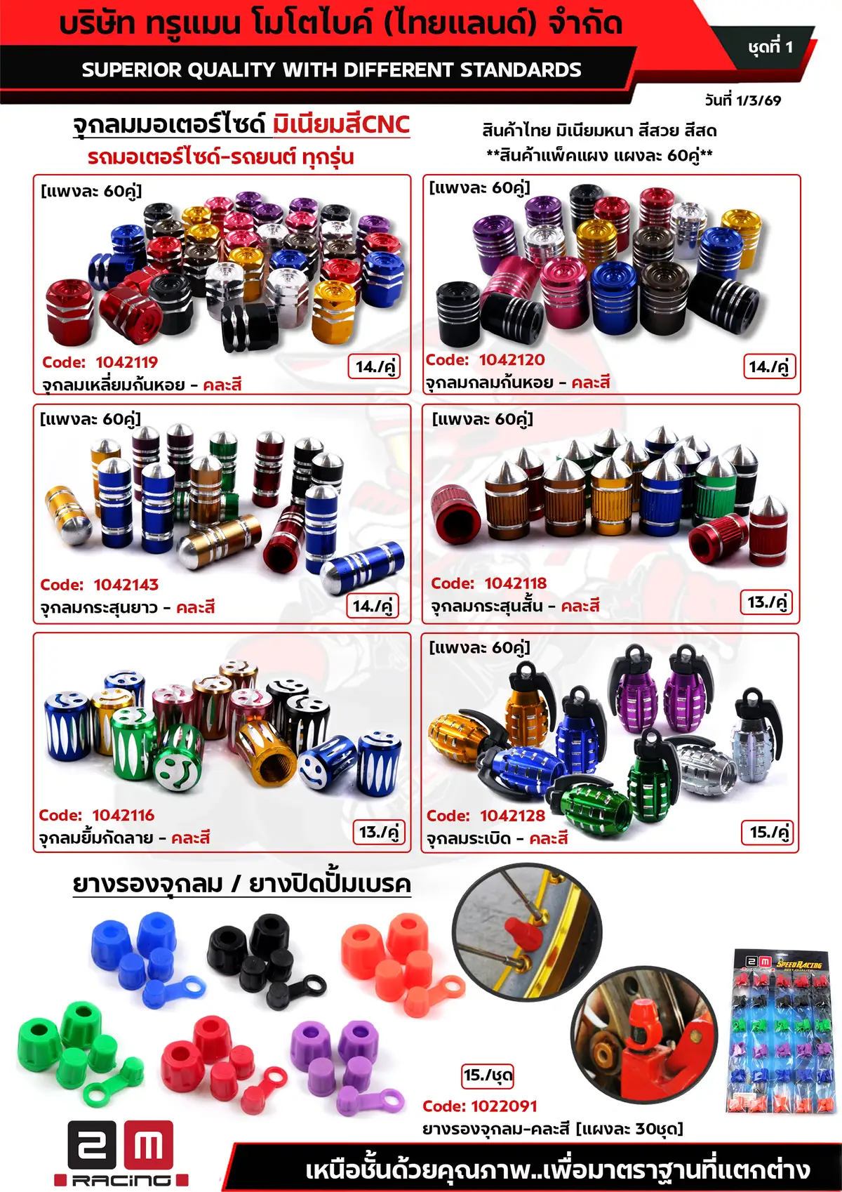 จุกลมมิเนียมสี-ยางรอง(แพ็คแผง)