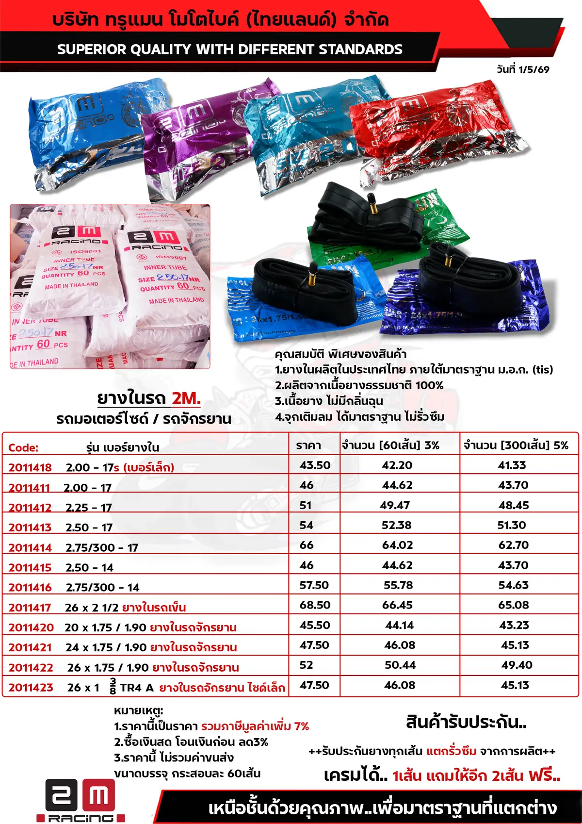 ยางในรถ 2m(ปรับราคาใหม่ 1เม.ย.67)