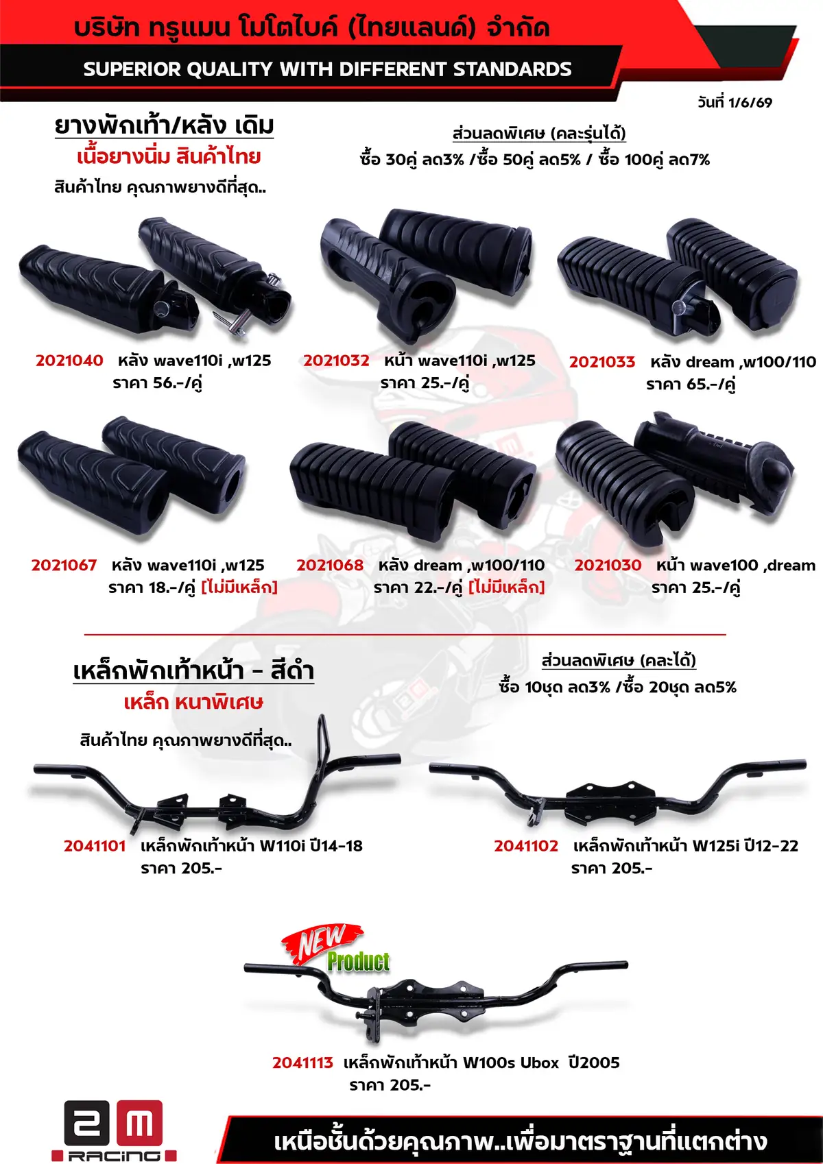ยางพักเท้าเดิม (หน้า-หลัง) สีดำ-เหล็กพักเท้า (ทำใหม่)
